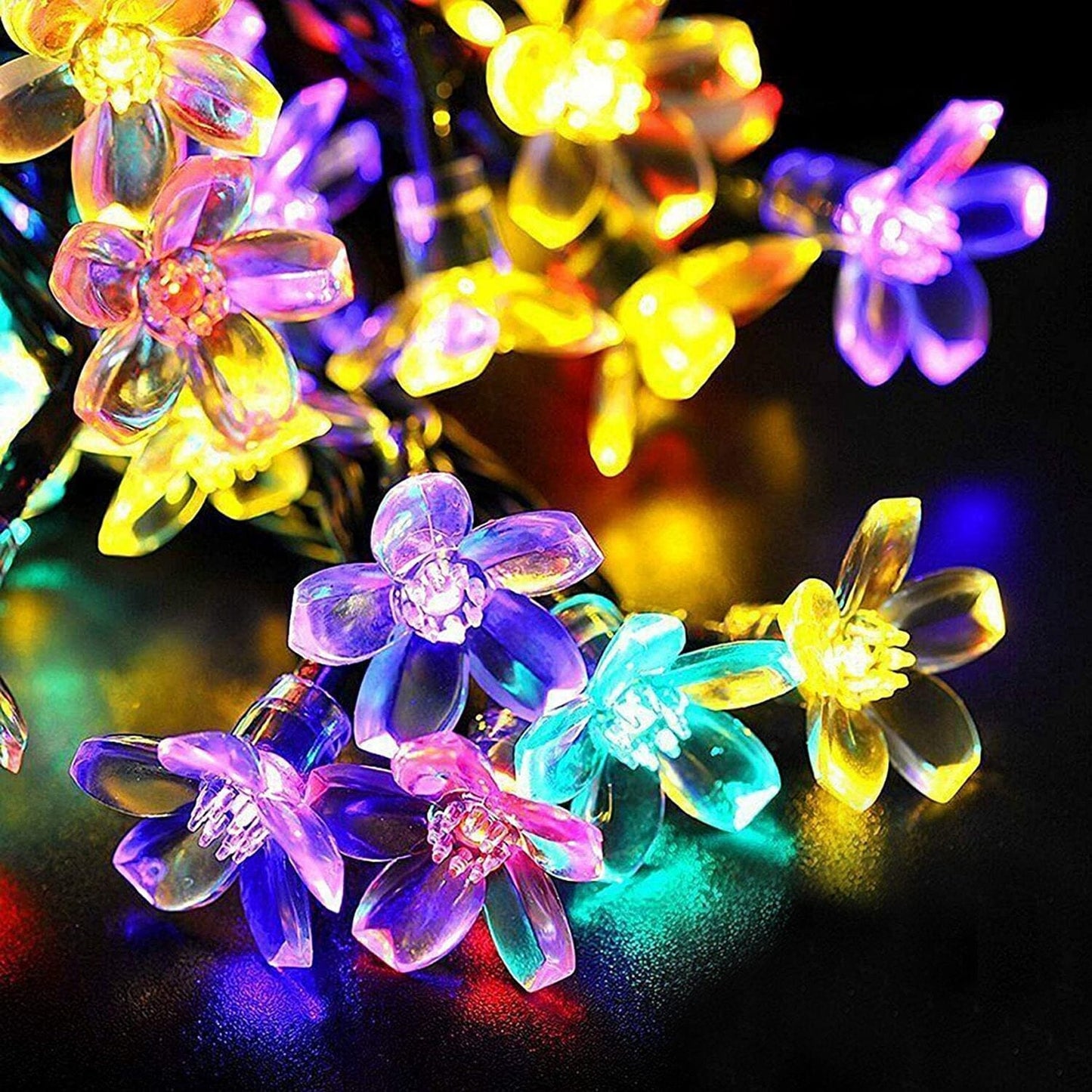 Frendorf | 2-Teilig: Solar Power Lichterkette 50 LED Perlen Feen Sakura Blume