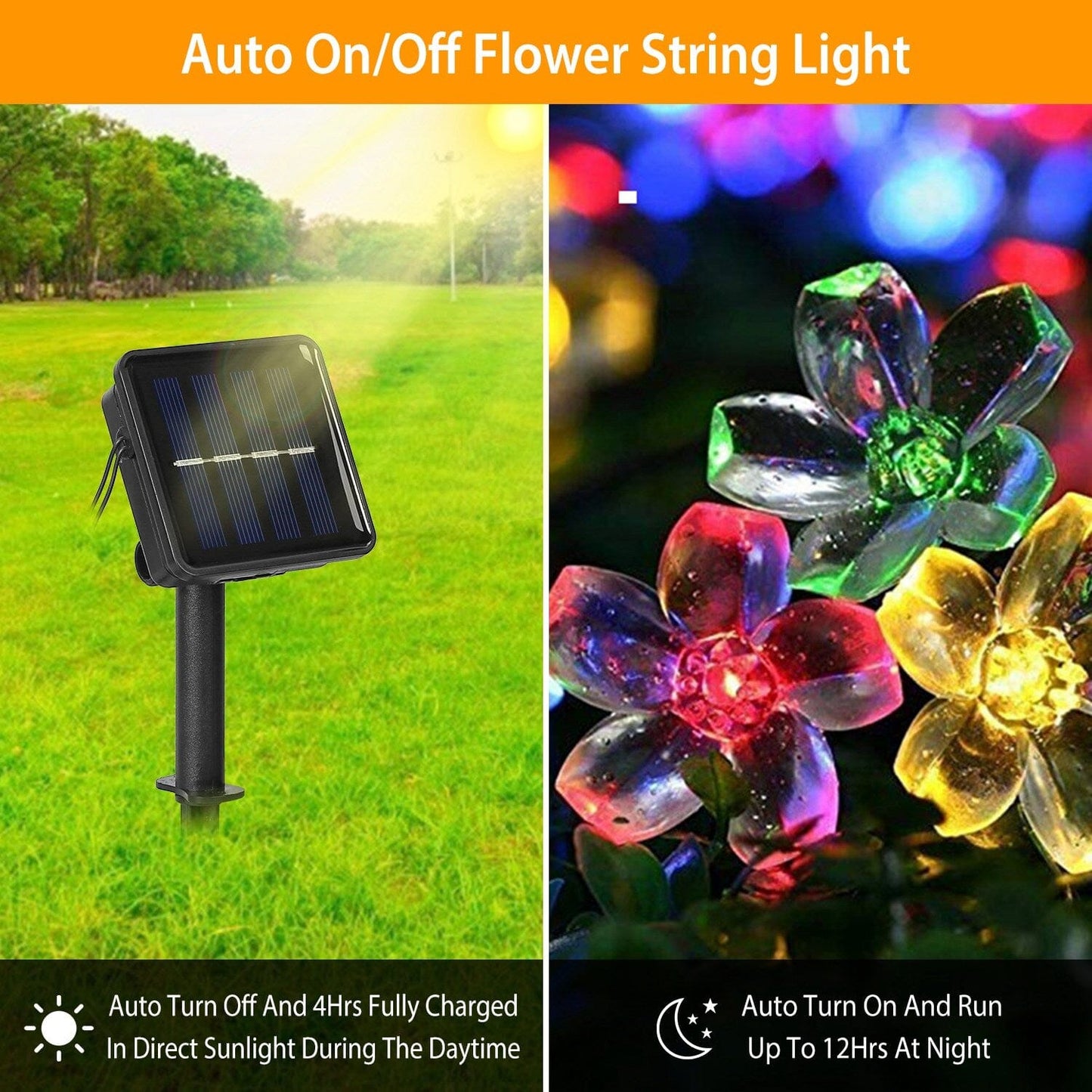 Frendorf | 2-Teilig: Solar Power Lichterkette 50 LED Perlen Feen Sakura Blume