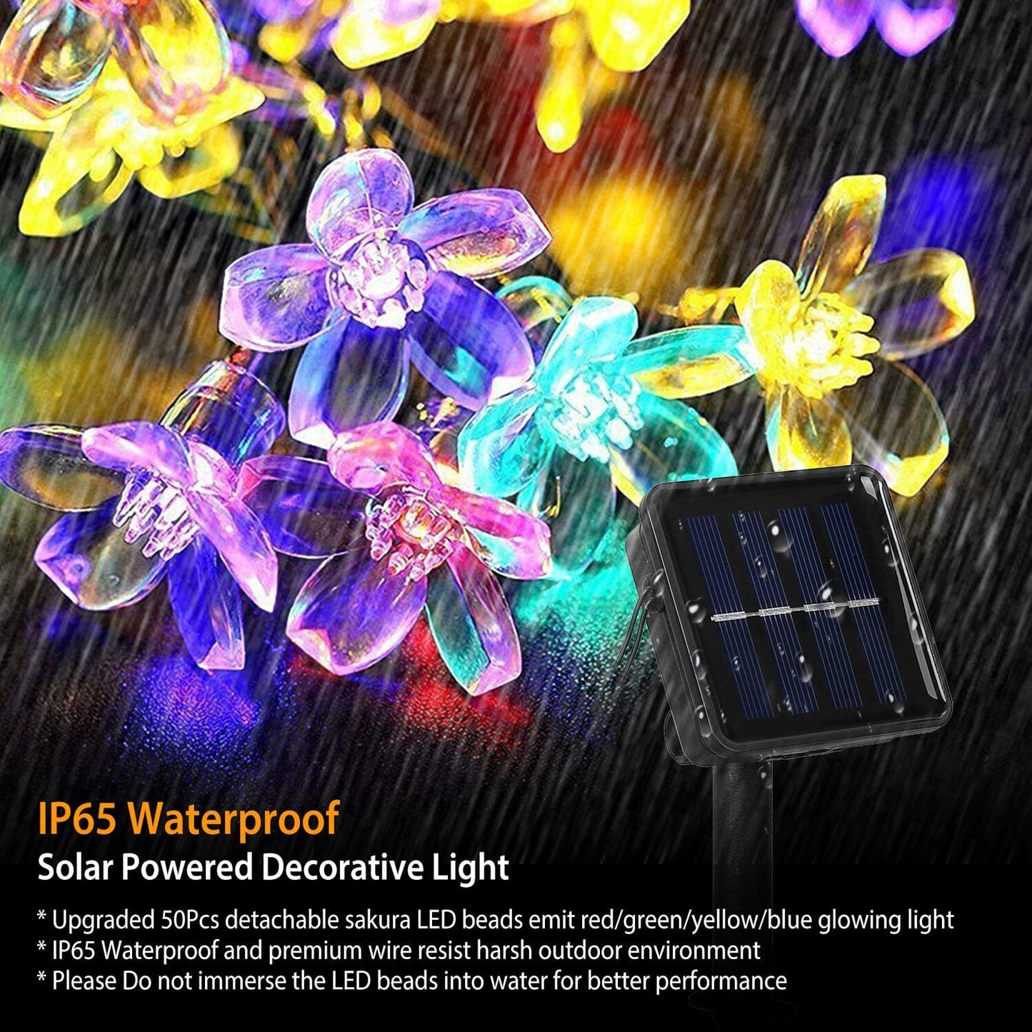 Frendorf | 2-Teilig: Solar Power Lichterkette 50 LED Perlen Feen Sakura Blume