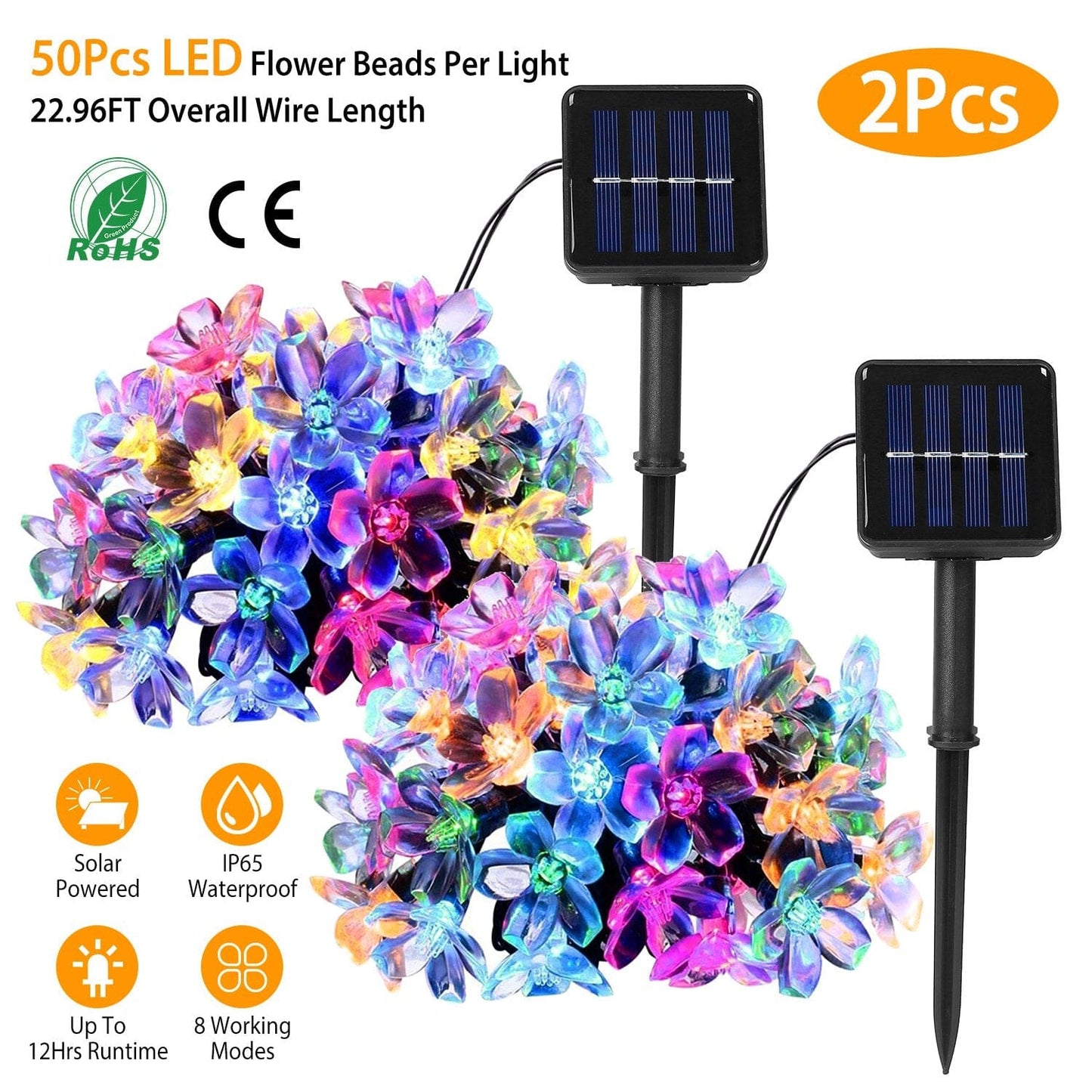Frendorf | 2-Teilig: Solar Power Lichterkette 50 LED Perlen Feen Sakura Blume