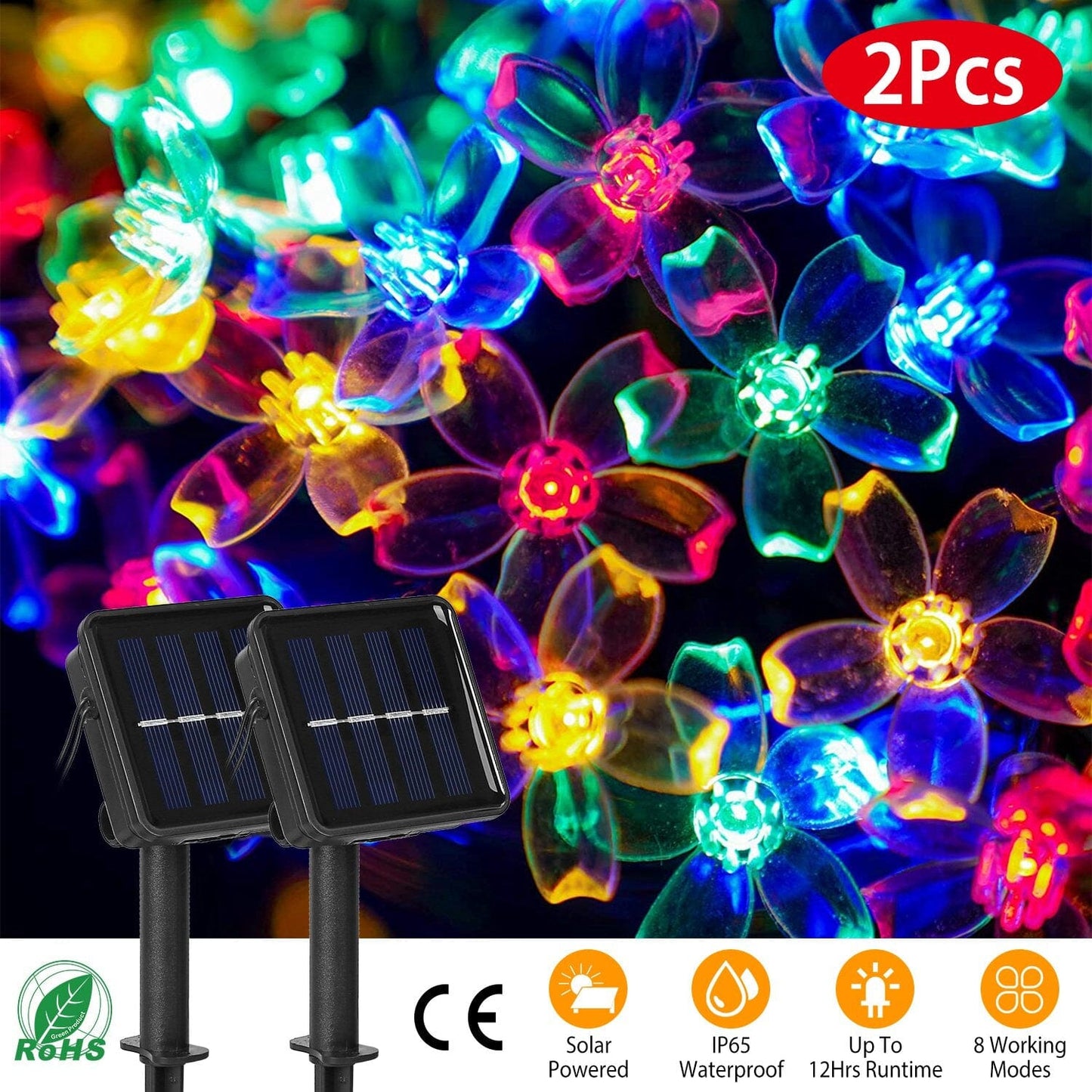Frendorf | 2-Teilig: Solar Power Lichterkette 50 LED Perlen Feen Sakura Blume
