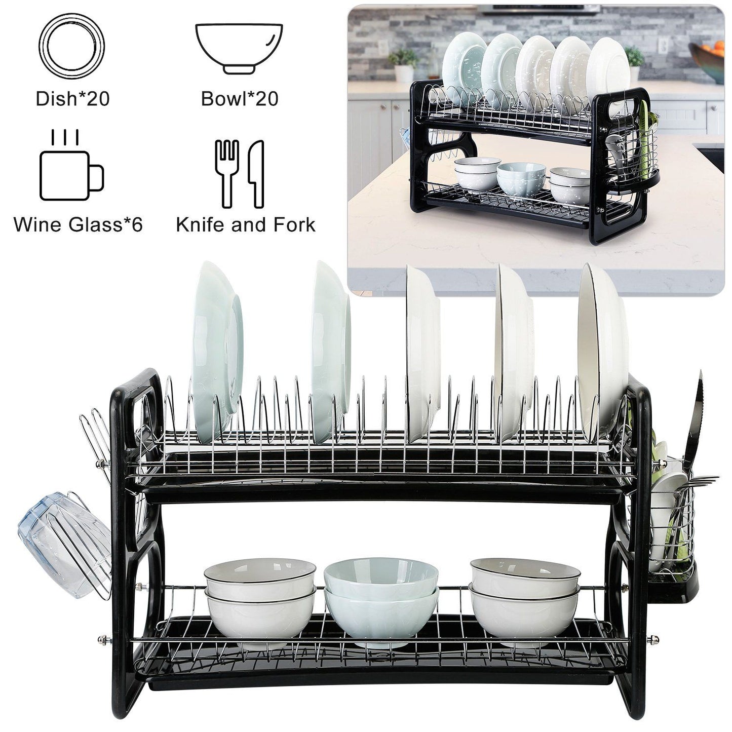 Frendorf | 2-Tier Geschirr Abtropfregal Abtropfbrett Set