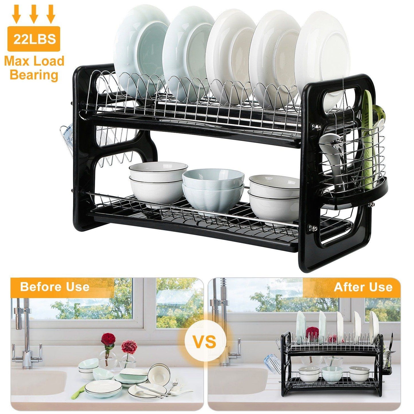 Frendorf | 2-Tier Geschirr Abtropfregal Abtropfbrett Set