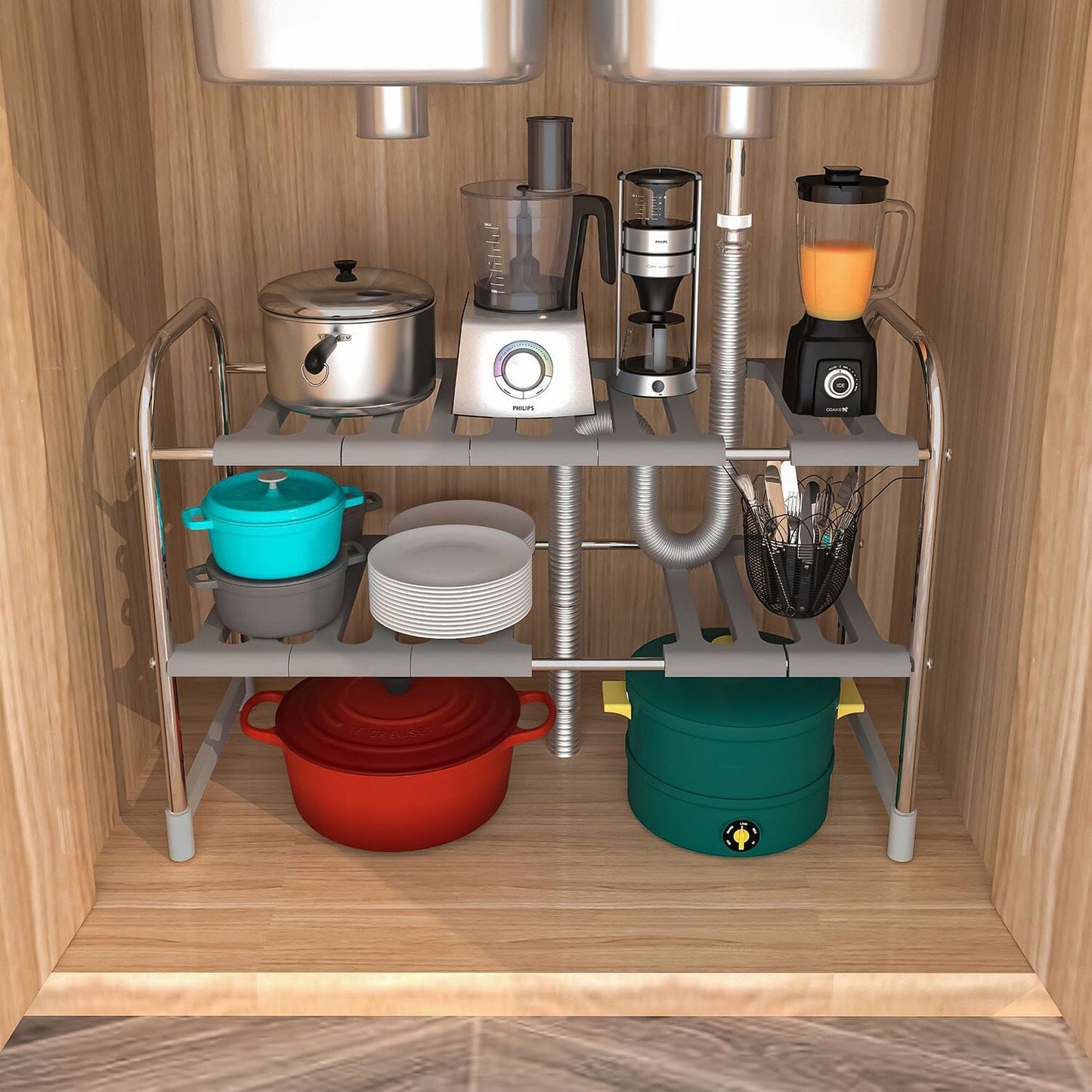 Frendorf | 2-Tier Unter Sink Organizer Rückziehbarer Küchenregalhalter