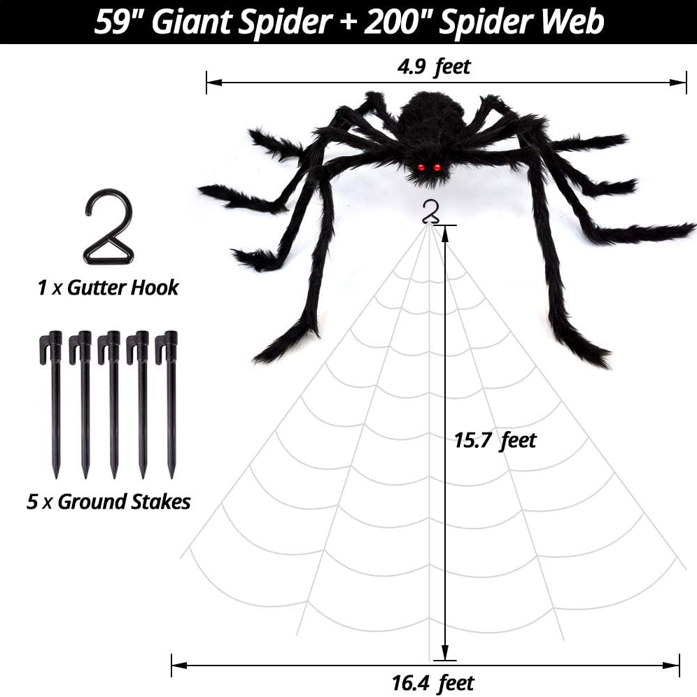 Frendorf | 200" Halloween-Spinnennetz und 59" Riesen-Spinnen-Dekoration