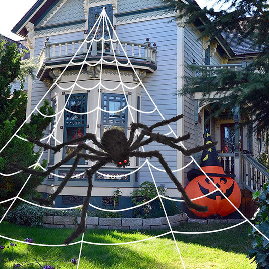 Frendorf | 200" Halloween-Spinnennetz und 59" Riesen-Spinnen-Dekoration