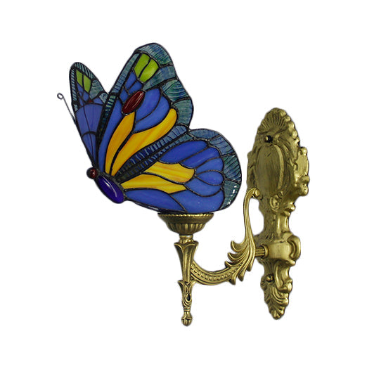 Frendorf | Schmetterling Wandleuchte Rustikale Glas 1-Licht Wandleuchten in Blau/Rot für Diele
