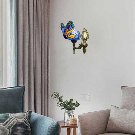 Frendorf | Schmetterling Wandleuchte Rustikale Glas 1-Licht Wandleuchten in Blau/Rot für Diele