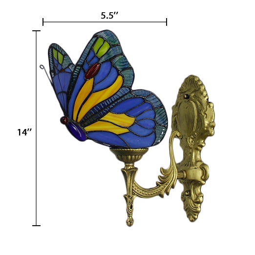 Frendorf | Schmetterling Wandleuchte Rustikale Glas 1-Licht Wandleuchten in Blau/Rot für Diele