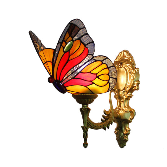 Frendorf | Schmetterling Wandleuchte Rustikale Glas 1-Licht Wandleuchten in Blau/Rot für Diele