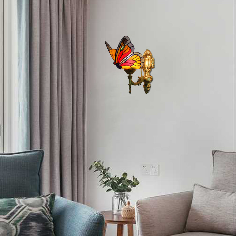 Frendorf | Schmetterling Wandleuchte Rustikale Glas 1-Licht Wandleuchten in Blau/Rot für Diele