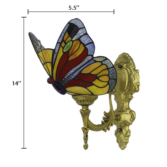 Frendorf | Schmetterling Wandleuchte Rustikale Glas 1-Licht Wandleuchten in Blau/Rot für Diele