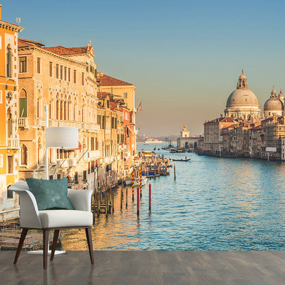 Grand Canal mit Booten Wandaufkleber Pastell Modern Stil Wanddekoration für Wohnzimmer