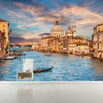 Grand Canal mit Booten Wandaufkleber Pastell Modern Stil Wanddekoration für Wohnzimmer