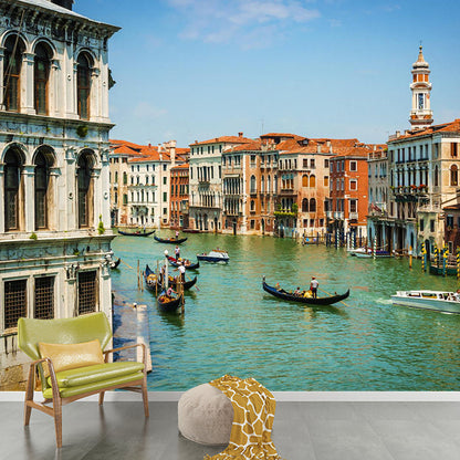 Grand Canal mit Booten Wandaufkleber Pastell Modern Stil Wanddekoration für Wohnzimmer