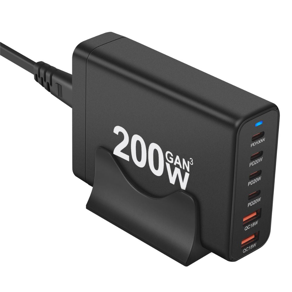 Frendorf | 200W GaN 6-Port USB-C Ladegerät – Schnelles Laden für Smartphones und Laptops