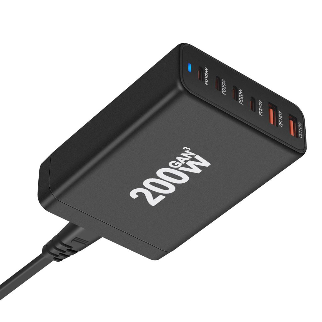 Frendorf | 200W GaN 6-Port USB-C Ladegerät – Schnelles Laden für Smartphones und Laptops