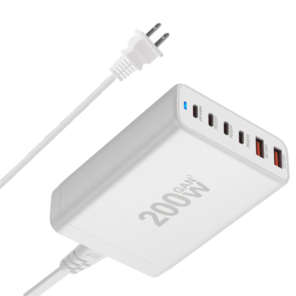 Frendorf | 200W GaN 6-Port USB-C Ladegerät – Schnelles Laden für Smartphones und Laptops