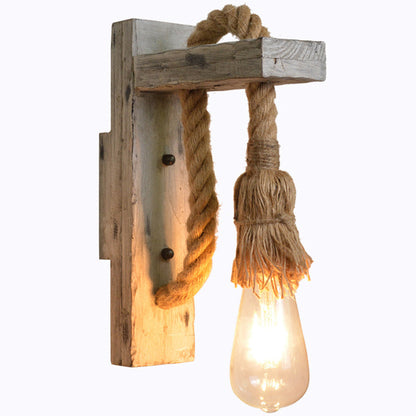 Frendorf | L-Arm Holz Wandlampe Industrie 1 Kopf Flur Wandbeleuchtung Ideen mit Seil-Kabel in Grau