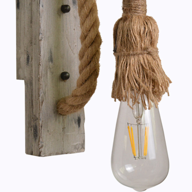 Frendorf | L-Arm Holz Wandlampe Industrie 1 Kopf Flur Wandbeleuchtung Ideen mit Seil-Kabel in Grau