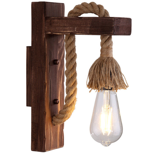 Frendorf | Braun L-förmige Wandmontagebeleuchtung Rustikales Holz 1 Licht Esszimmer Wandlicht mit Hanfseilkabel