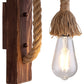 Frendorf | Braun L-förmige Wandmontagebeleuchtung Rustikales Holz 1 Licht Esszimmer Wandlicht mit Hanfseilkabel