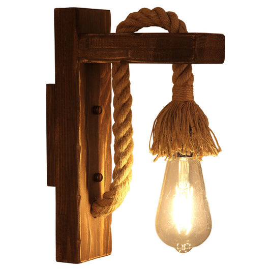 Frendorf | Braun L-förmige Wandmontagebeleuchtung Rustikales Holz 1 Licht Esszimmer Wandlicht mit Hanfseilkabel