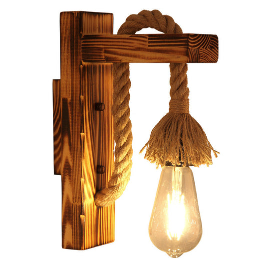 Frendorf | 1-Bulb Holz Wandmontierte Beleuchtung Industriell Braun Rechtwinkelig Flur Seil Wandlicht Set