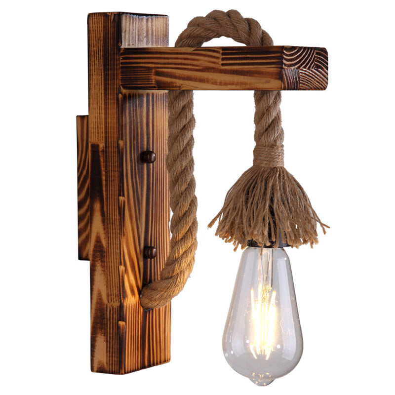 Frendorf | 1-Bulb Holz Wandmontierte Beleuchtung Industriell Braun Rechtwinkelig Flur Seil Wandlicht Set