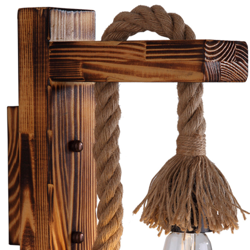 Frendorf | 1-Bulb Holz Wandmontierte Beleuchtung Industriell Braun Rechtwinkelig Flur Seil Wandlicht Set