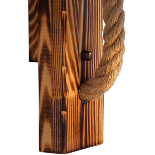 Frendorf | 1-Bulb Holz Wandmontierte Beleuchtung Industriell Braun Rechtwinkelig Flur Seil Wandlicht Set