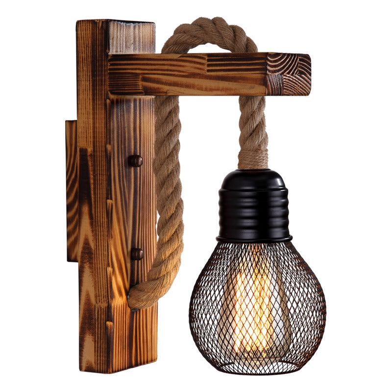 Frendorf | 1-Bulb Holz Wandmontierte Beleuchtung Industriell Braun Rechtwinkelig Flur Seil Wandlicht Set