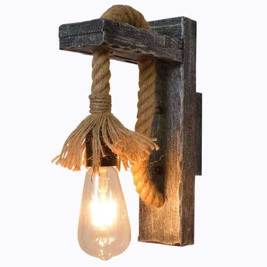 Frendorf | Seilgrau Wandhängelampe Bare Bulb 1 Licht Industrieller Stil Wandbeleuchtungsideen mit Holz-L-Arm