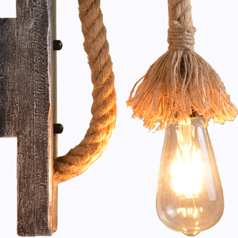 Frendorf | Seilgrau Wandhängelampe Bare Bulb 1 Licht Industrieller Stil Wandbeleuchtungsideen mit Holz-L-Arm