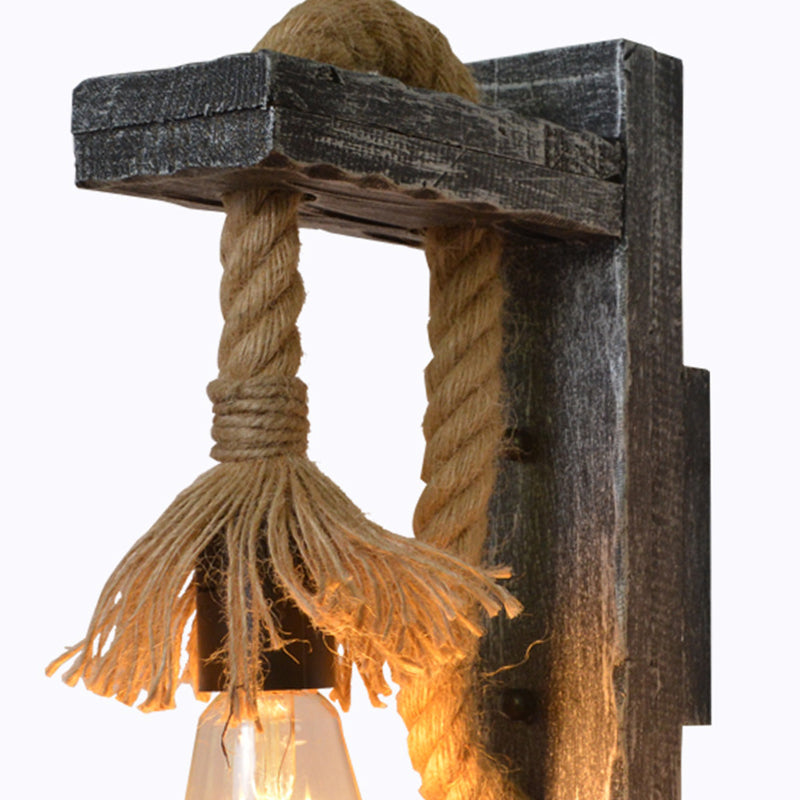 Frendorf | Seilgrau Wandhängelampe Bare Bulb 1 Licht Industrieller Stil Wandbeleuchtungsideen mit Holz-L-Arm