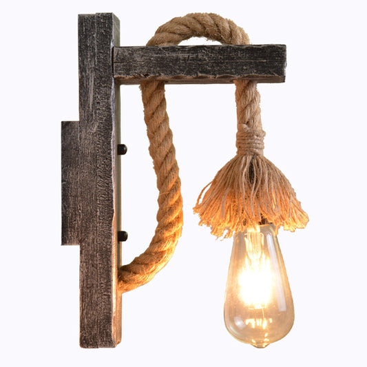 Frendorf | Seilgrau Wandhängelampe Bare Bulb 1 Licht Industrieller Stil Wandbeleuchtungsideen mit Holz-L-Arm