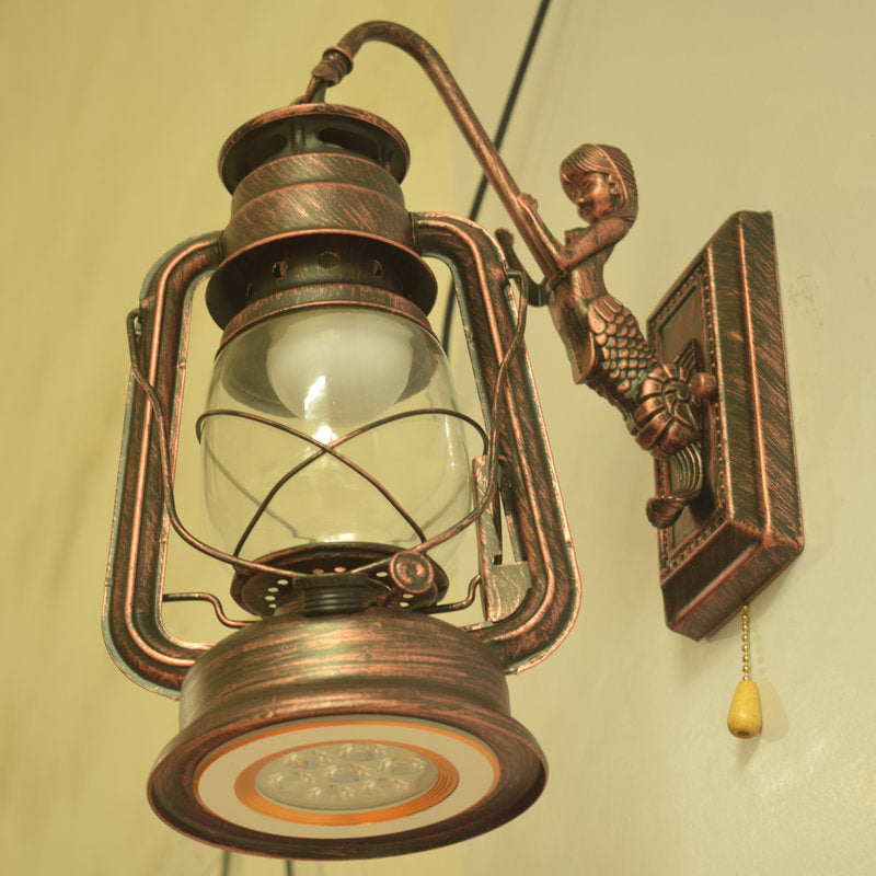Kerosene Corridor Wandleuchte Industrie Klar Glas 1 Licht Zugkette Wandscone mit Meerjungfrau Arm