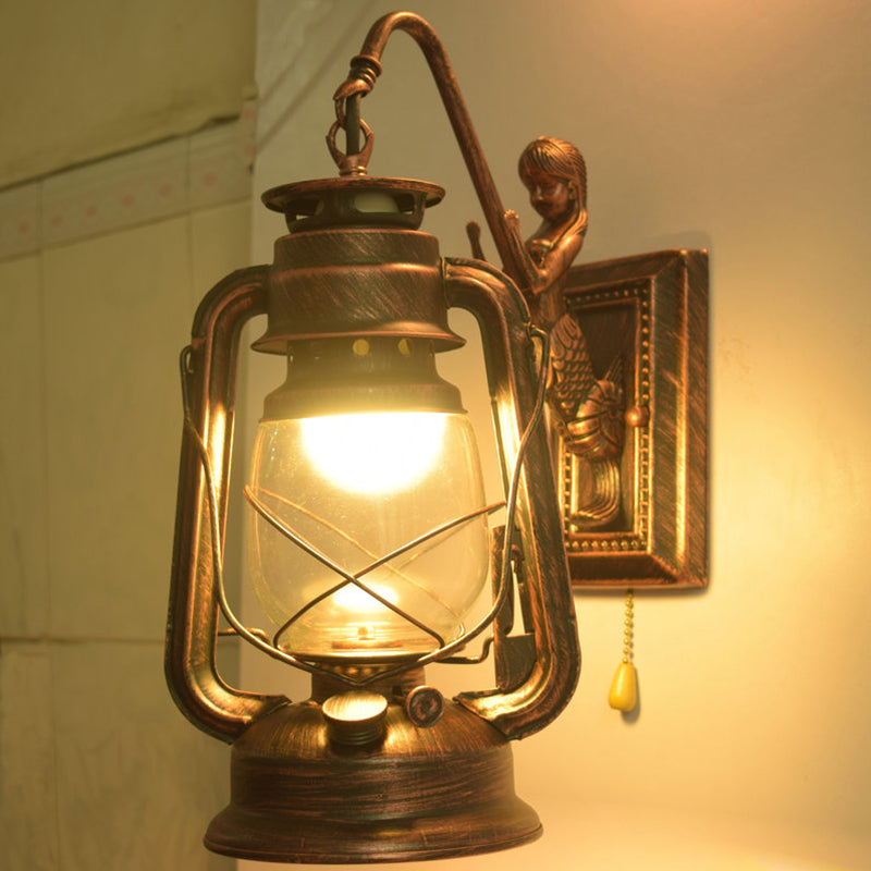 Kerosene Corridor Wandleuchte Industrie Klar Glas 1 Licht Zugkette Wandscone mit Meerjungfrau Arm