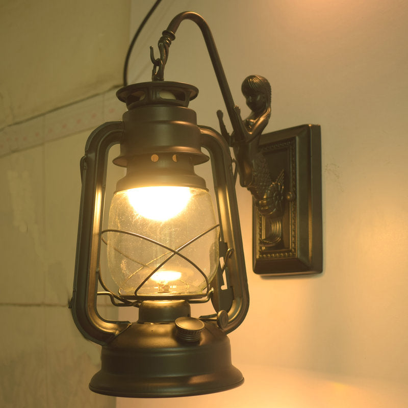 Kerosene Corridor Wandleuchte Industrie Klar Glas 1 Licht Zugkette Wandscone mit Meerjungfrau Arm