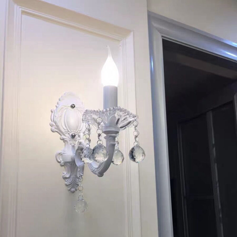 Frendorf | Metalen Wandlamp Voor Kaarsen Plattelands Deur Wandverlichting Ideeën in Wit met Kristallen Drapage