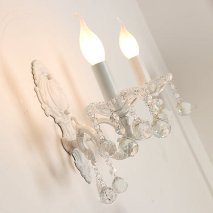 Frendorf | Metalen Wandlamp Voor Kaarsen Plattelands Deur Wandverlichting Ideeën in Wit met Kristallen Drapage