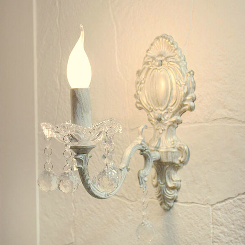 Frendorf | Metalen Wandlamp Voor Kaarsen Plattelands Deur Wandverlichting Ideeën in Wit met Kristallen Drapage