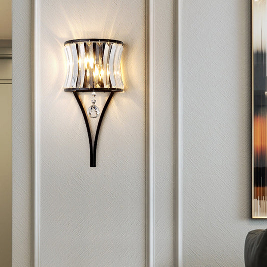 Frendorf | 1 Glühbirne Klare Kristall Wandleuchte Rustikale Gewellte Schlafzimmer Wandmontierte Beleuchtung mit Metallrahmen