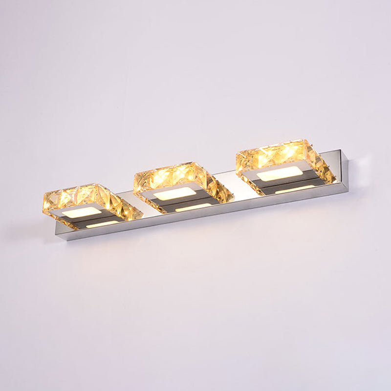 Frendorf | 3/4-Licht Facettiert Kristall Schminkwandleuchte Moderne Edelstahl Rund/Quadratisch Badezimmer Wandmontage Lampe