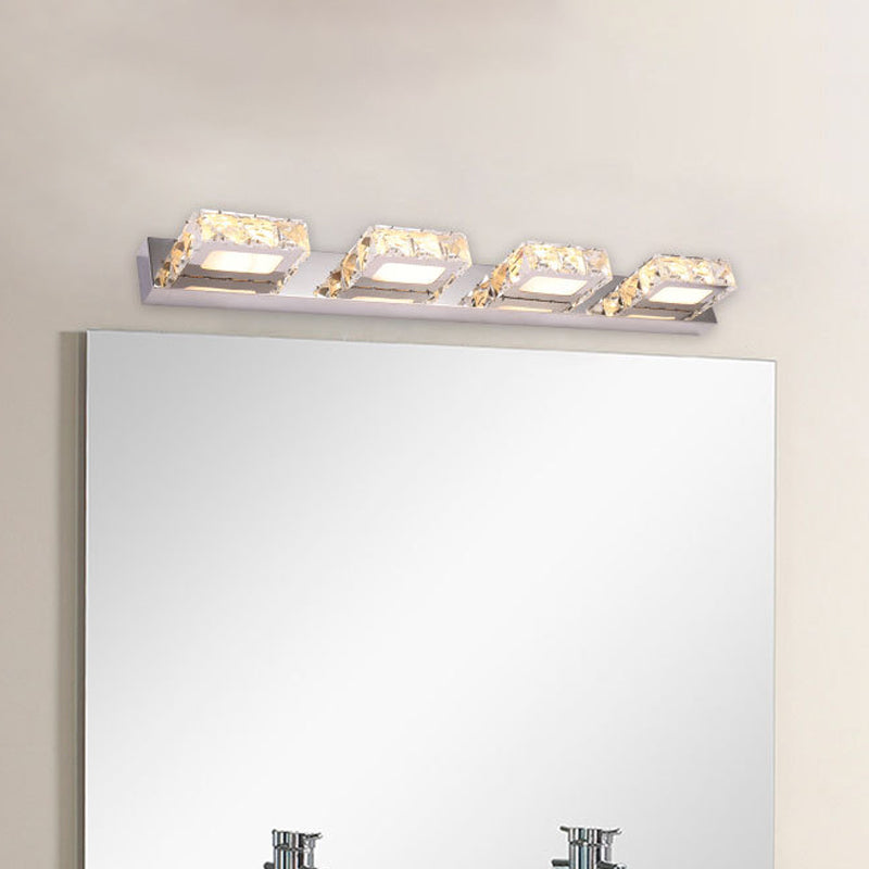Frendorf | 3/4-Licht Facettiert Kristall Schminkwandleuchte Moderne Edelstahl Rund/Quadratisch Badezimmer Wandmontage Lampe
