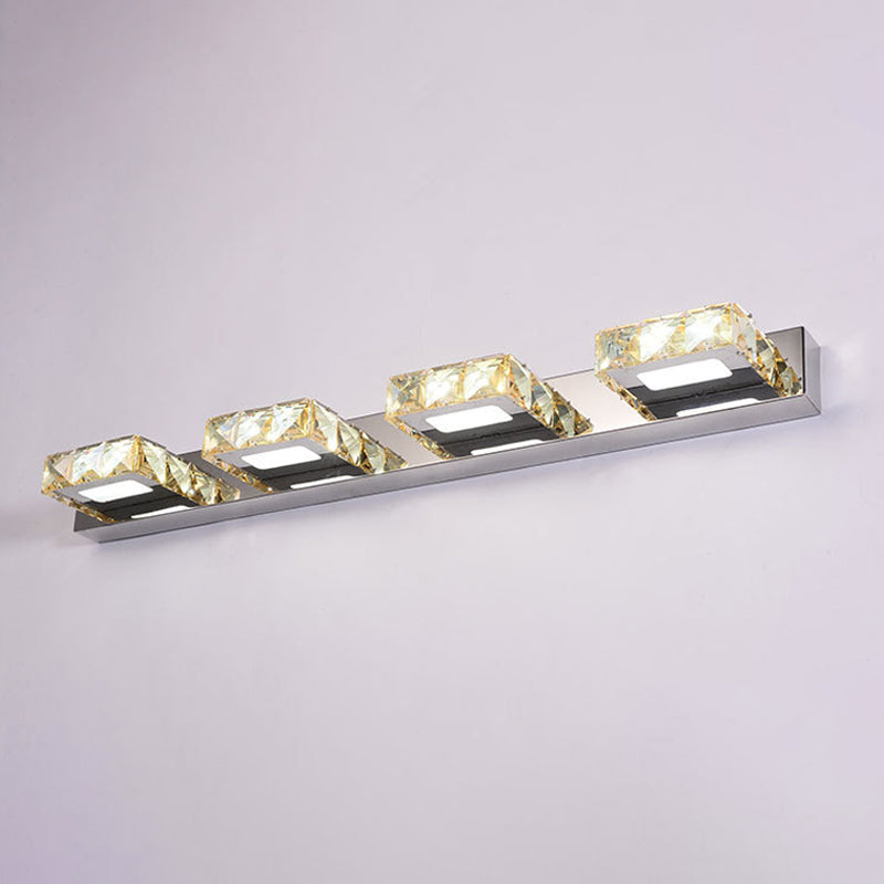 Frendorf | 3/4-Licht Facettiert Kristall Schminkwandleuchte Moderne Edelstahl Rund/Quadratisch Badezimmer Wandmontage Lampe