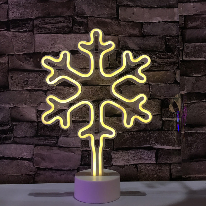 Frendorf | Witte Sneeuwvlok Mini Tafel Verlichting Moderne Stijl Batterij LED Plastic Nachtkastje Lamp