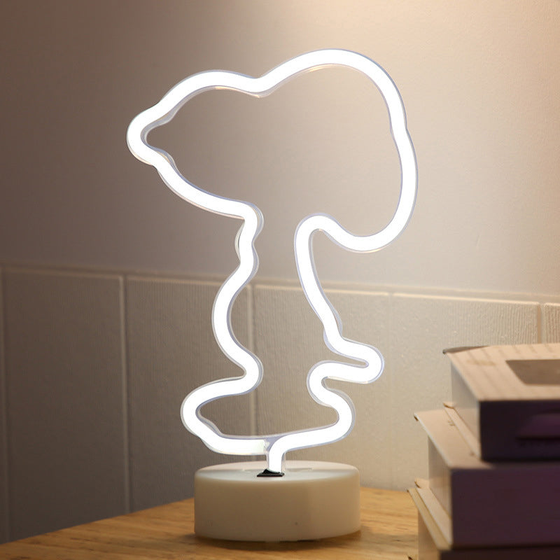 Frendorf | Animal Kids Schlafzimmer Nachttischlampe Kunststoff Batterie LED Kreative Nachttischbeleuchtung in Weiß