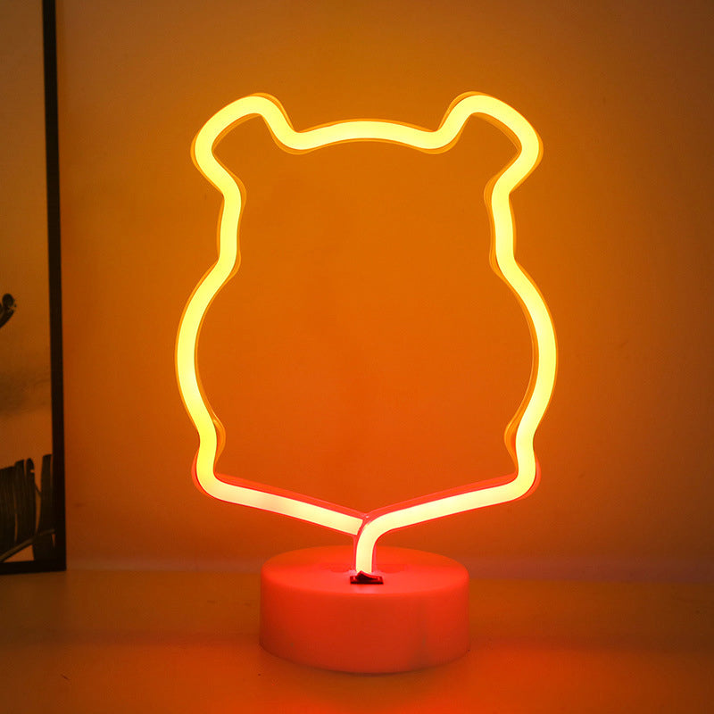Frendorf | Animal Kids Schlafzimmer Nachttischlampe Kunststoff Batterie LED Kreative Nachttischbeleuchtung in Weiß