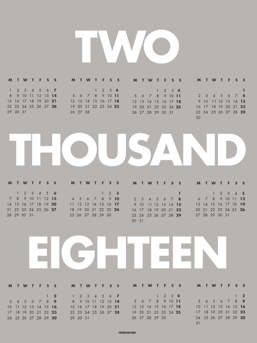 2018 Kalender grau